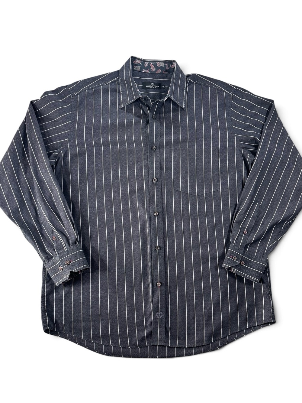 Bugatchi Men's Charcoal Pinstripe Dress Shirt
